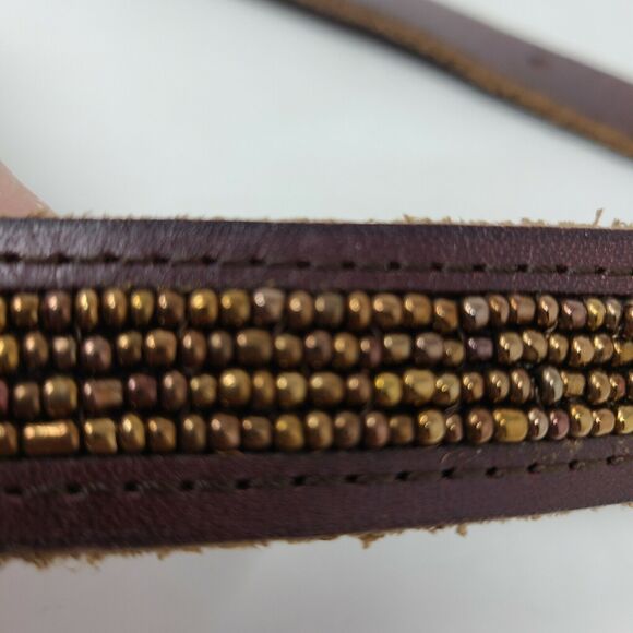 Aeropostale Women’s 1” Genuine Brown Leather Beaded Belt Size Large Fits 35-39" - Picture 4 of 6